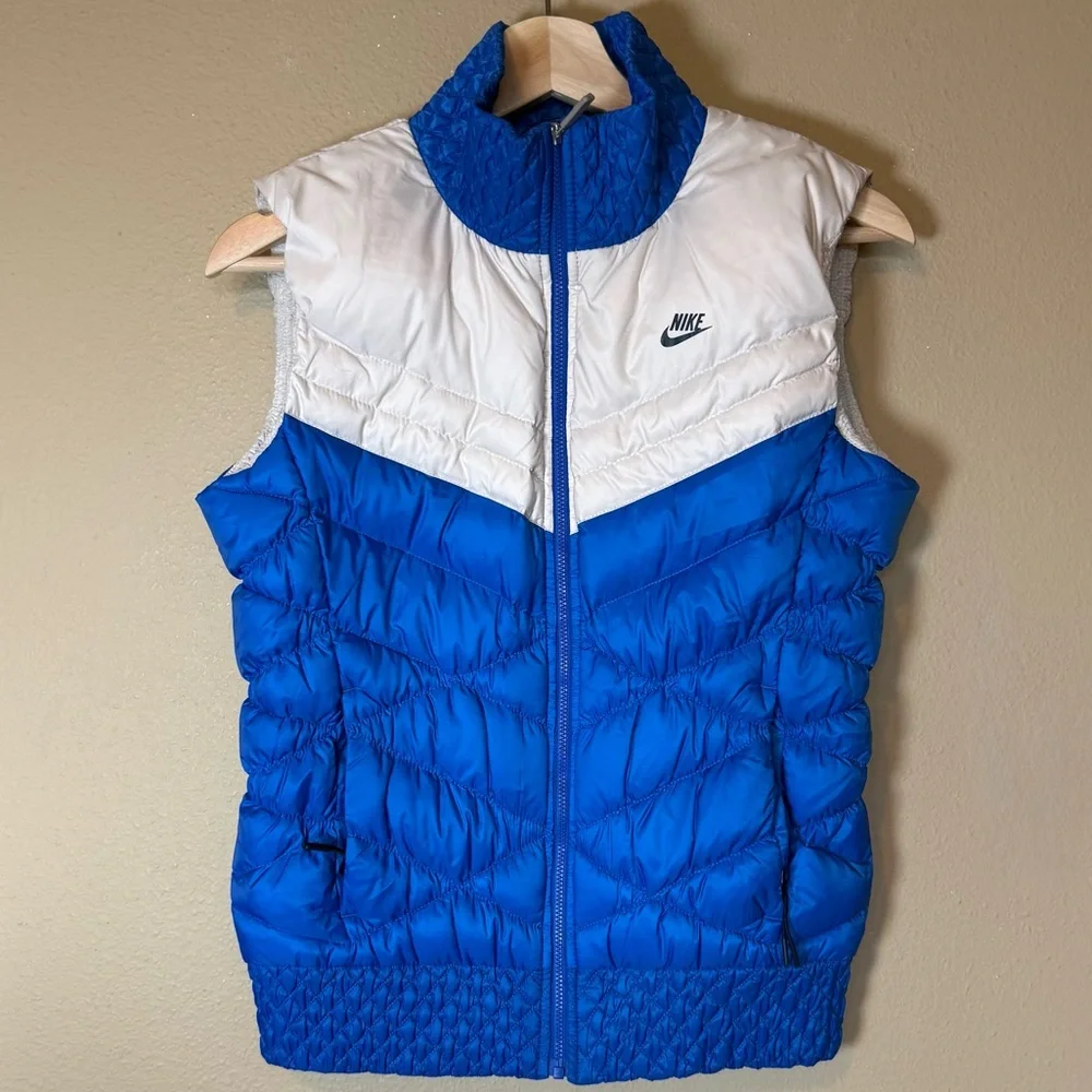 Nike Royal Blue White Quilted Down Puffer Vest Size Small - Picture 2 of 6